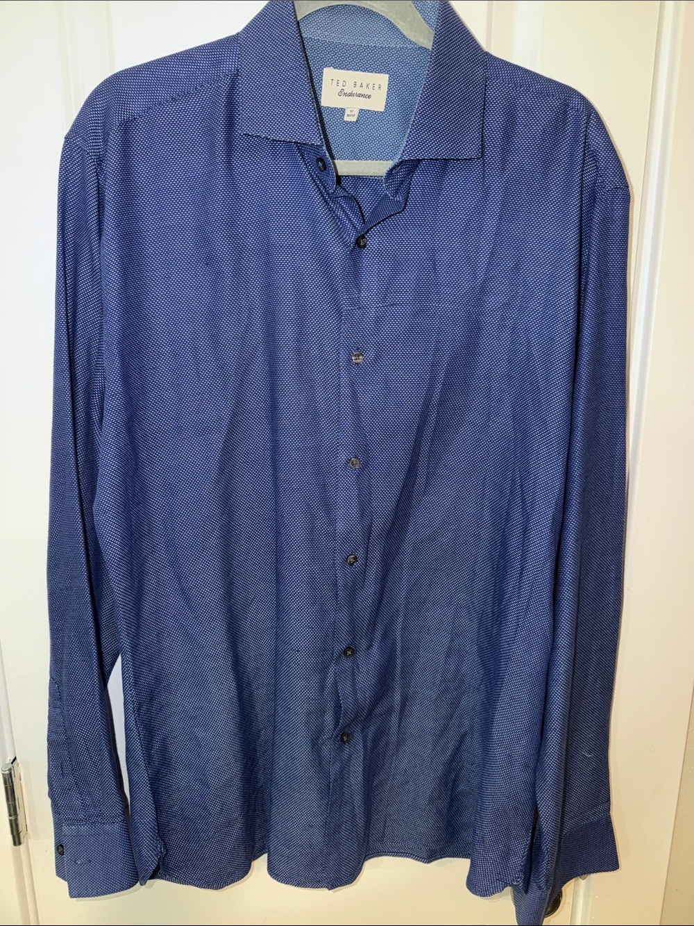 Ted Baker Blue Micro-Pattern Long Sleeve Dress Shirt